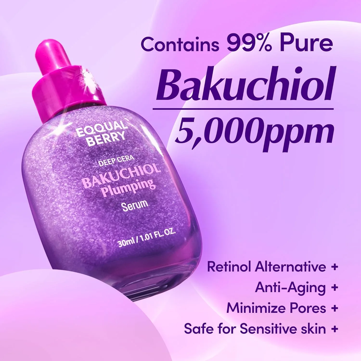 سيروم باكوشيول بلمبنغ من  EQQUAL BERRY لزيادة الحجم Eqqualberry Deep Cera Bakuchiol Plumping Serum - البديل النباتي للريتينول- مضاد للشيخوخة — صورة 2