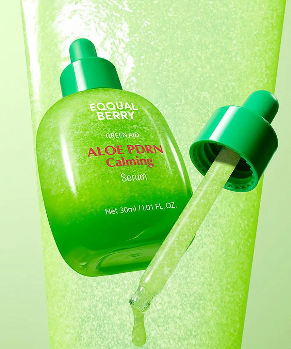 سيروم GREEN AID من EQQUAL BERRY  المهدئ بخلاصة الصبار والسينتيلا - طريقة كورية للعناية بالبشرة لتهدئة البشرة الحساسة