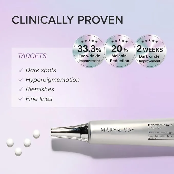 ماري آند ماي ـ كريم العين Tranexamic Acid + Glutathione (طقم خاص: أنبوب 30 غ + هديتان 24 غ) — صورة 4